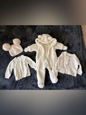 H&M Cream Sherpa Hooded Baby Footie with Ears